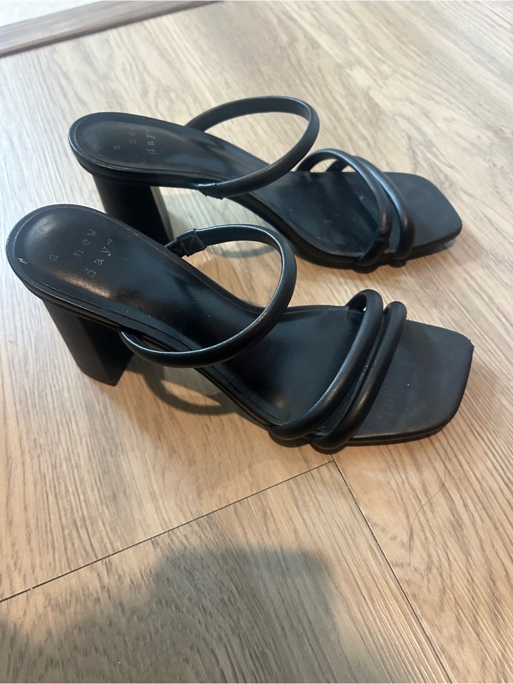 a new day Black Strappy Square-Toe Block Heels